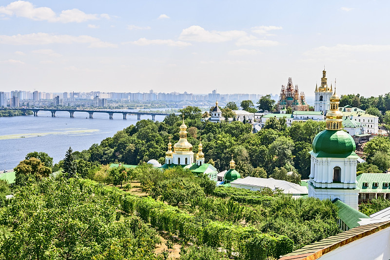 基辅,都市风景,第聂伯河,自然,水平画幅,建筑,无人,蓝色,乌克兰,夏天