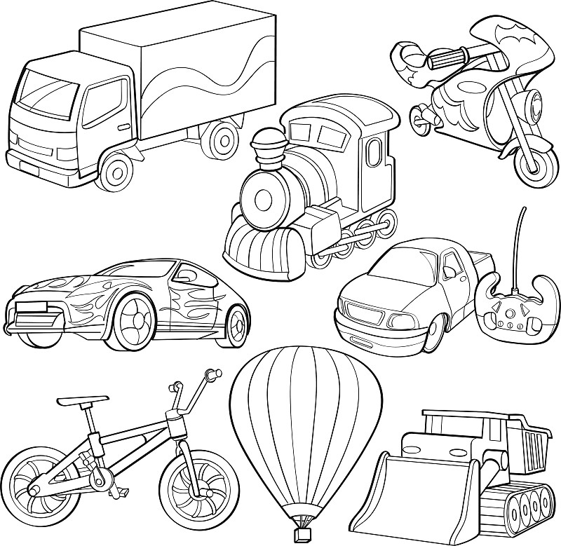卡通,字体,遥控汽车,玩具卡车,玩具车,线条画,車,跑车,皮卡车,绘画插图