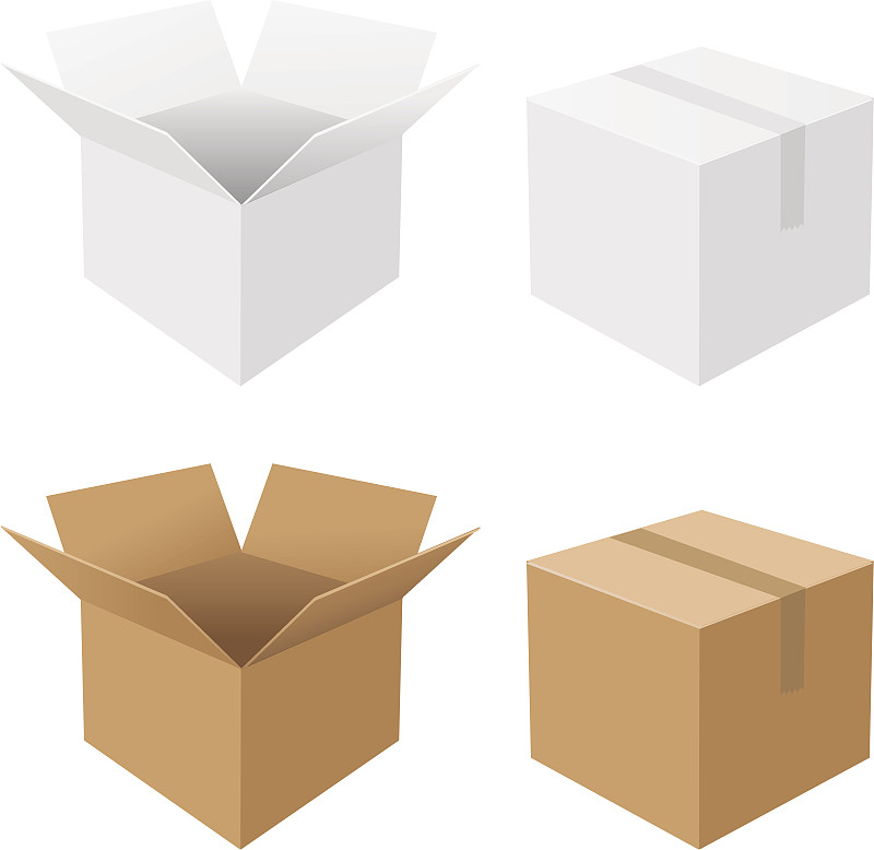 盒子,纸箱,纸盒,纸板,空箱子,开着的,白色,褐色,无人,绘画插图