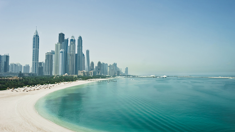 迪拜,城市天际线,朱梅拉,水湾,水,天空,地名,水平画幅,方向,都市风景