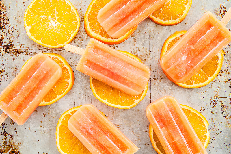 橙子,自制的,冰棒,冰淇淋,红橙,留白,水平画幅,无人,配方,果汁