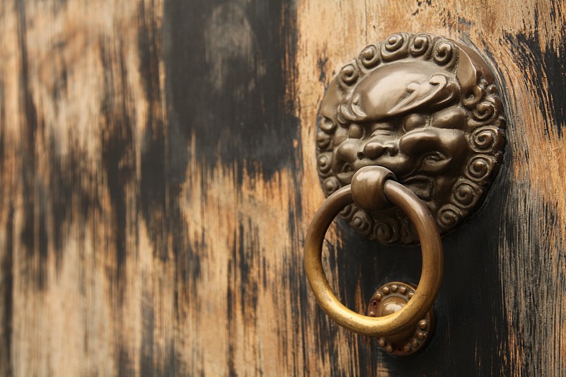 亚洲狮,门环,清朝,故宫,进口标志,古老的,古典式,金属,过去