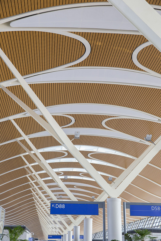 现代,室内,机场,上海浦东国际机场,垂直画幅,窗户,褐色,建筑,无人,蓝色