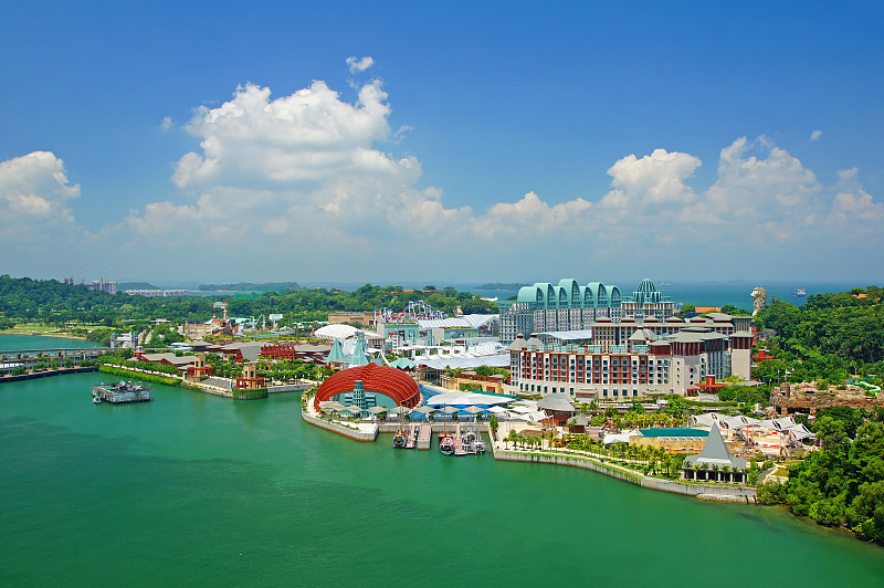 圣淘沙岛,三只动物,新加坡,天空,客船,水平画幅,无人,海港,户外,都市风景