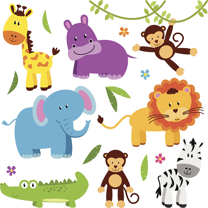 矢量,可爱的,动物,动物园,野生猫科动物,动物内脏,斑马,绘画插图,符号,猴子