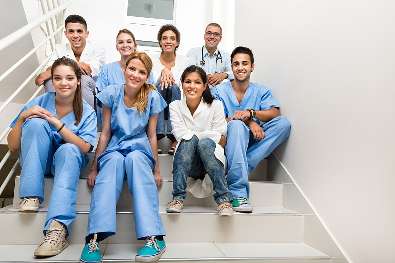 健康保健,团队,医科学生,学员,护士,楼梯,台阶,学生
