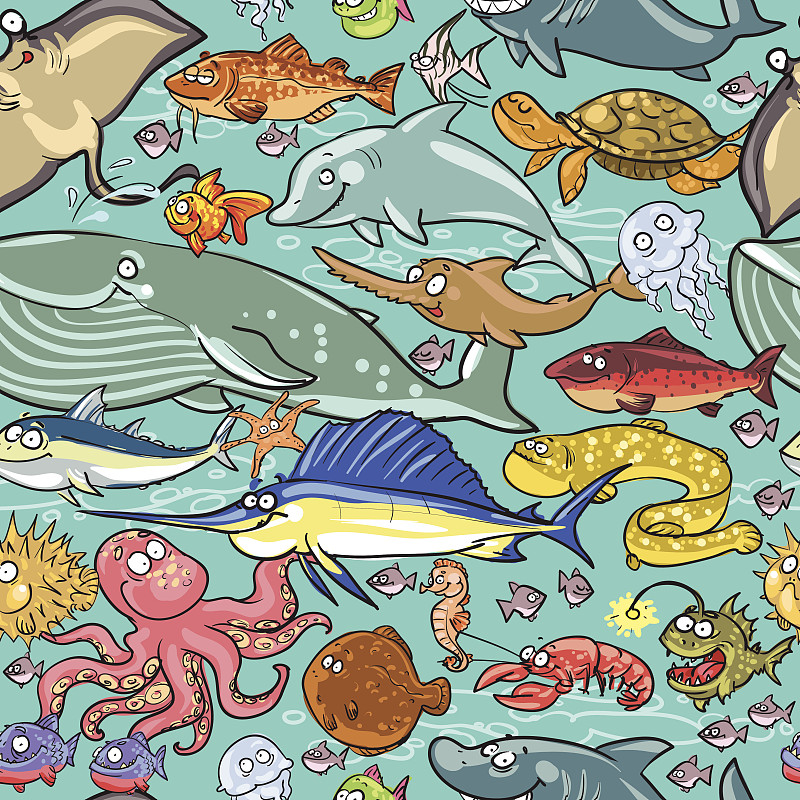 式样,海洋,动物,河流,水,海马,绘画插图,海豚,海产,海鳗