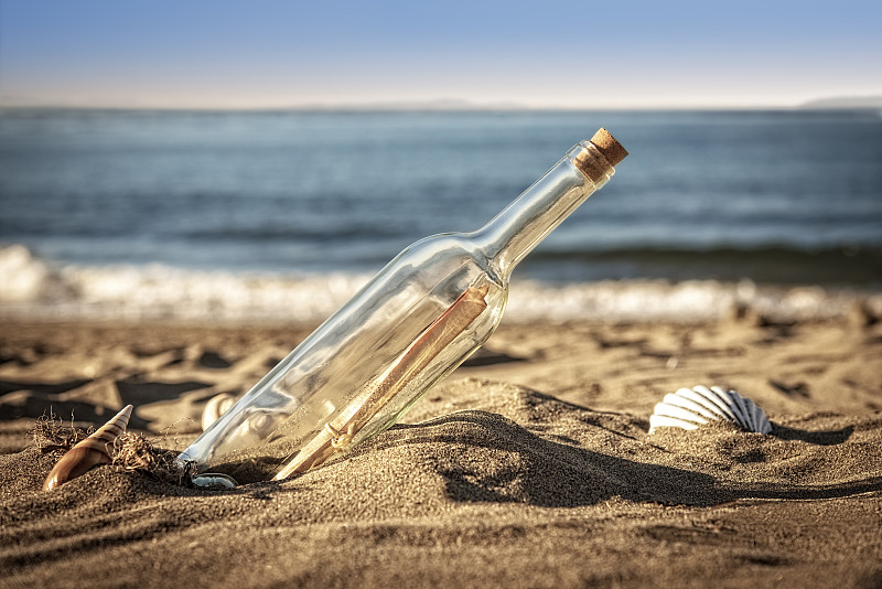 瓶中信,平视角,图像,海洋,海浪,日光,瓶子,贝壳,2015年,户外