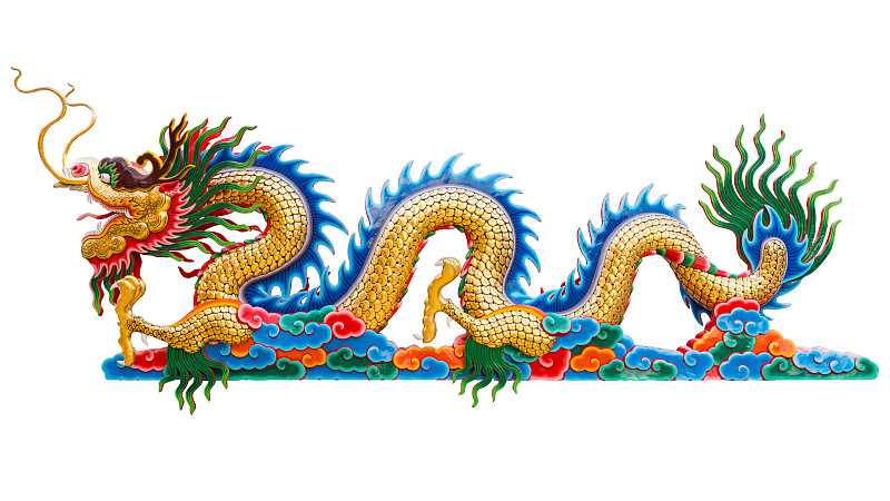 龙,雕像,金色,白色背景,背景分离,中国龙,美术雕像,寺庙,中国,华丽的
