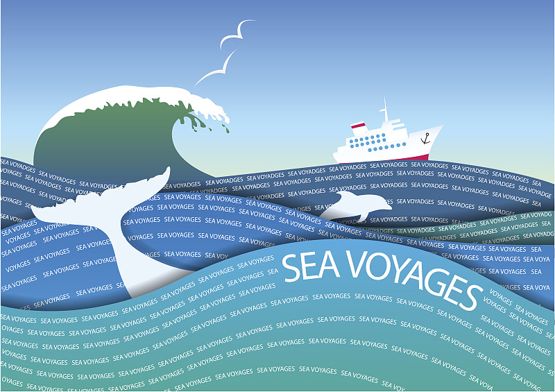 海洋,贺卡,气候,客船,地名,绘画插图,海豚,旅行者,夏天,白色