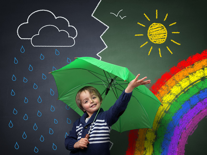 天气,儿童,气象学,伞,雨,苦尽甘来,暴风雨,粉笔画,气候,水平画幅