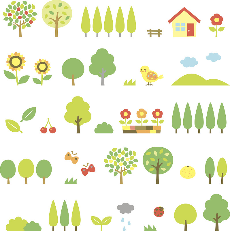 林荫大道,果园,灌木,果树,花坛,树林,森林,绘画插图,地形,春天