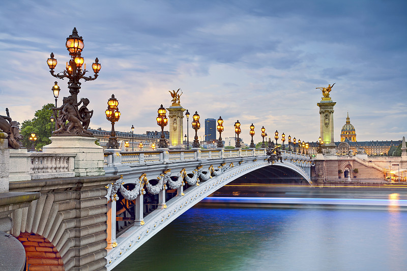 巴黎,纪念碑,水,天空,水平画幅,无人,曙暮光,户外,灯,都市风景