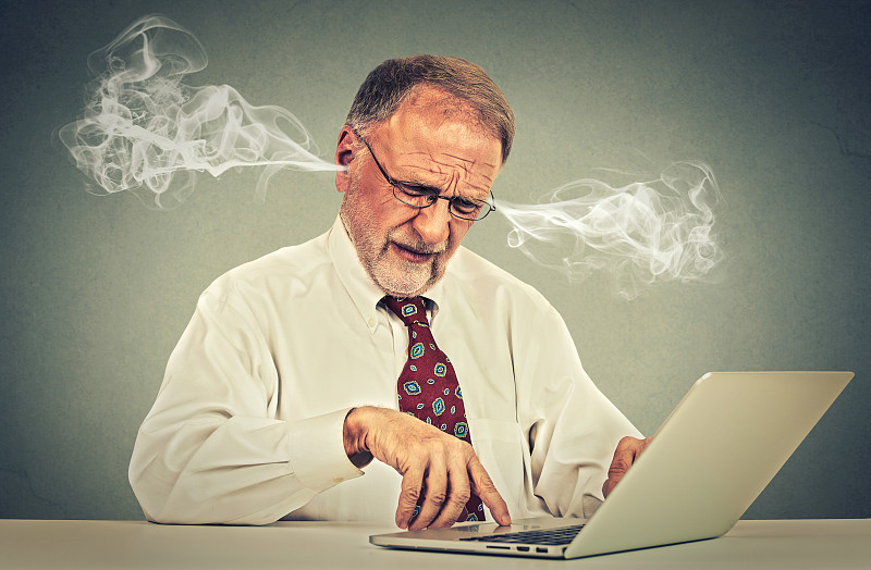 蒸汽,老年男人,人的耳朵,压力,使用电脑,缓慢的,问题,台式个人电脑,计算机,电子邮件