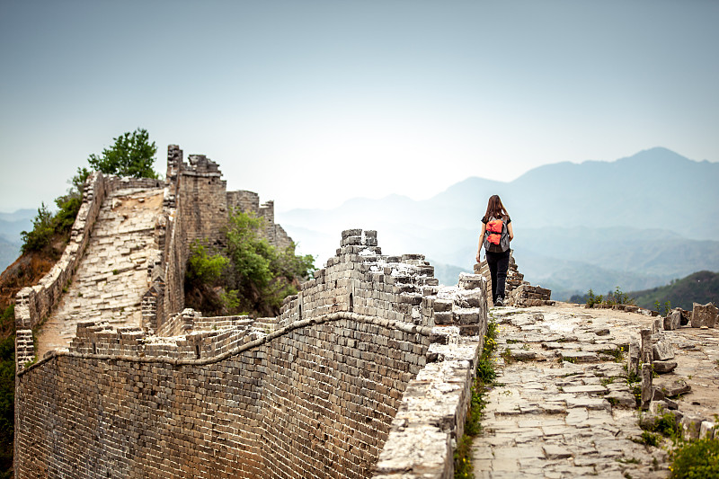 旅行者,仅一个女人,探险家,北京,徒步旅行,真实的人,非凡的,背包,国际边境,石材