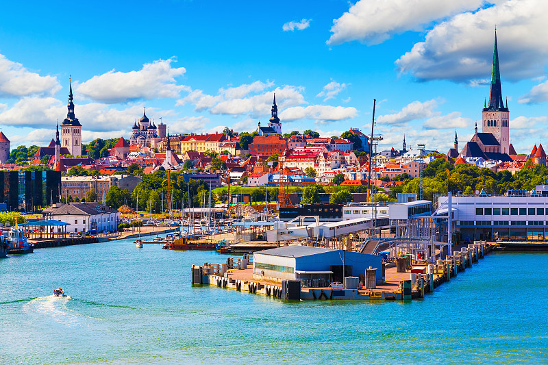 爱沙尼亚,塔林,托姆比亚山,水,城镇景观,水平画幅,无人,海港,东欧