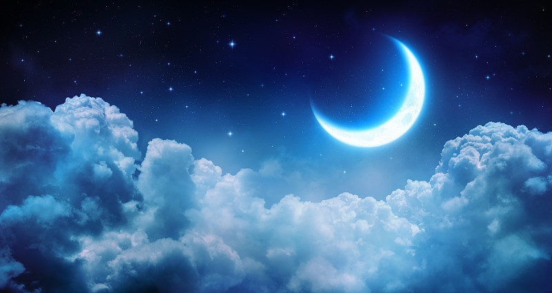 半月,浪漫,云,天空,水平画幅,夜晚,无人,月亮,明亮,白色