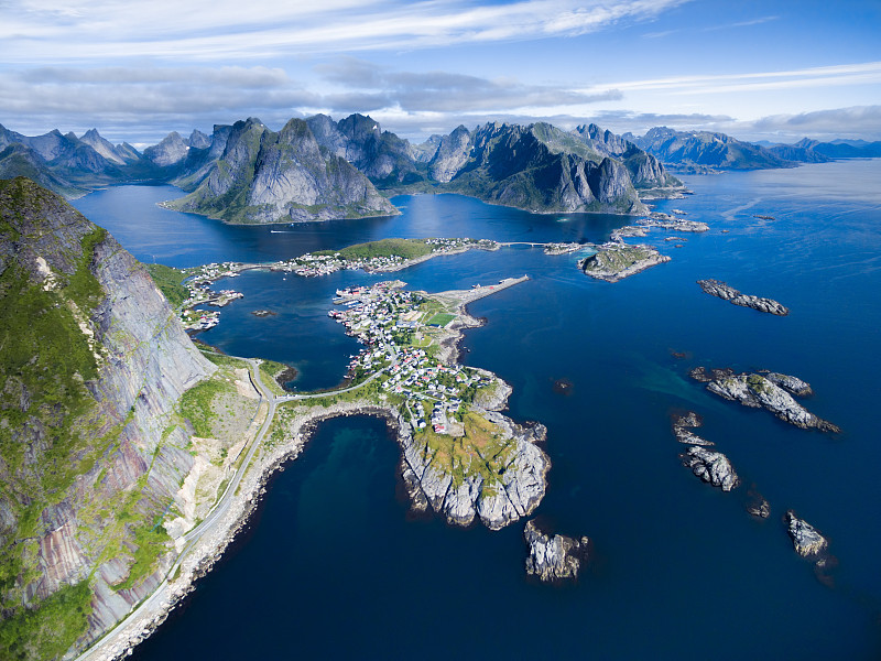 挪威,雷讷,峡湾,莫斯肯索亚岛,罗弗敦,水平画幅,半空中,户外,斯堪的纳维亚半岛,高处