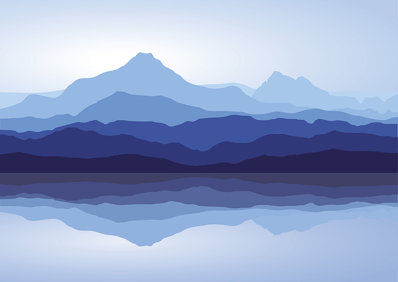 湖,蓝山,水,天空,留白,水平画幅,形状,山,无人