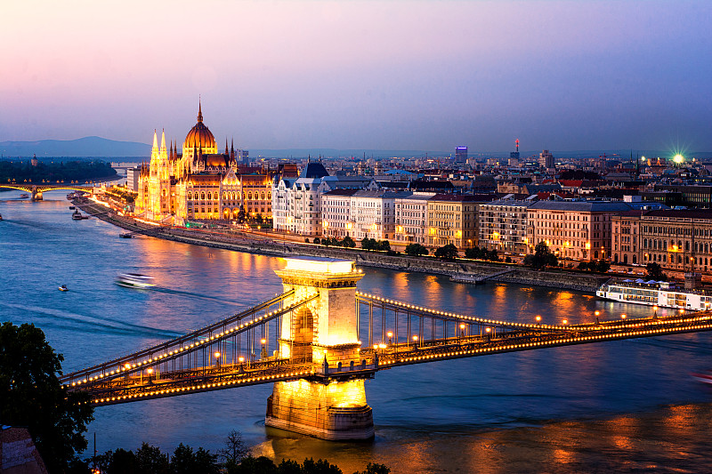 布达佩斯,夜晚,渔人堡,链桥,匈牙利,城市游,欧洲,索桥,塞切尼链桥,河流