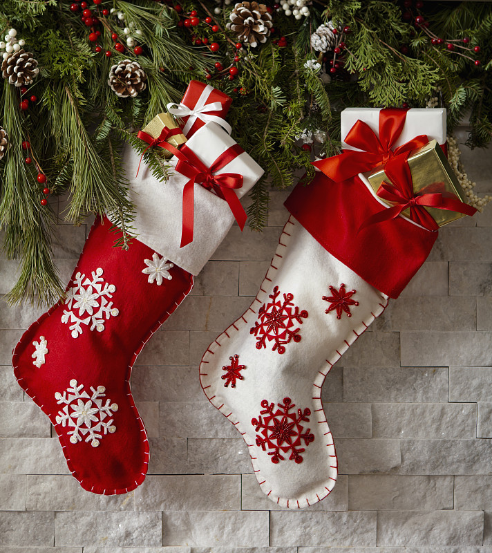 圣诞长袜,圣诞包装纸,月桂花冠,毛毡制品,垂直画幅,留白,水平画幅,纺织品,雪