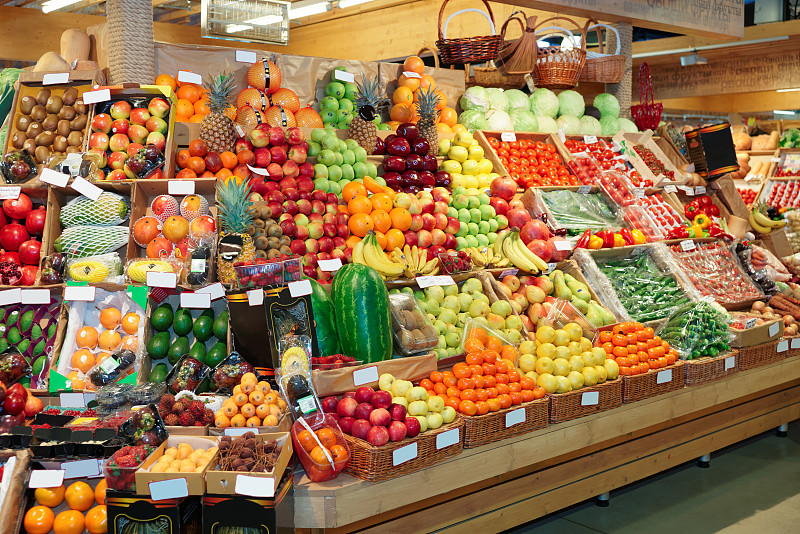 水果,农业市集,架子,蔬菜水果店,水平画幅,食品杂货,无人,超级市场,生食,商店