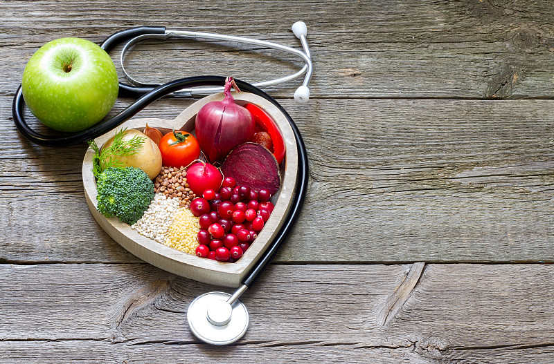 胆固醇,健康食物,心型,概念,草药,糖尿病,听诊器,身体保养,水果,脉搏图