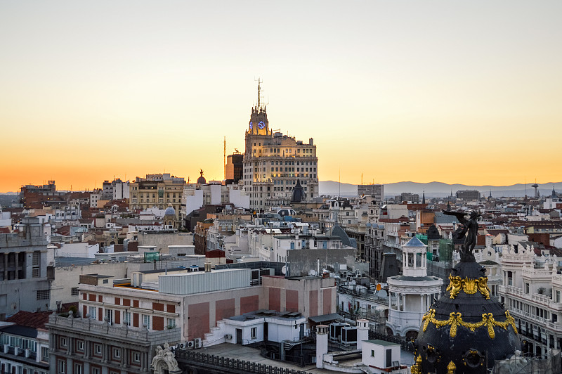 马德里,城市天际线,西班牙,木卫二塔,天空,夏天,都市风景,城镇,著名景点,街道