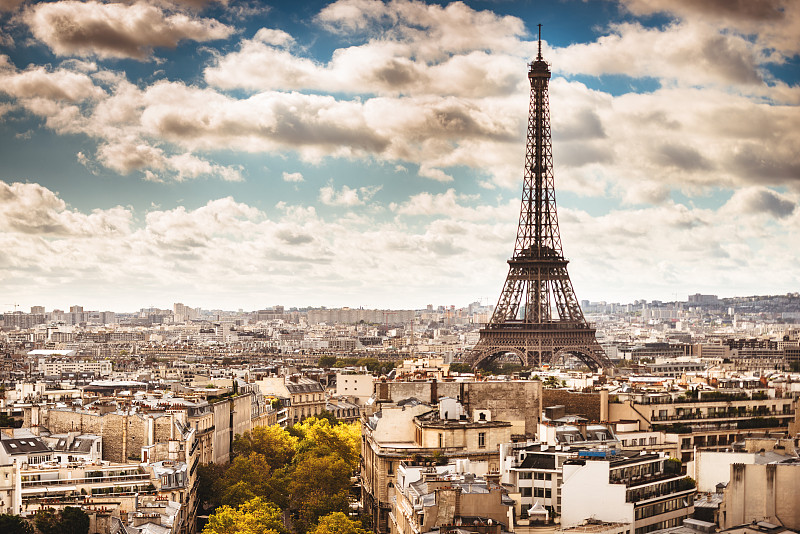 埃菲尔铁塔,航拍视角,巴黎,著名景点,纪念碑,水平画幅,无人,当地著名景点,户外,都市风景