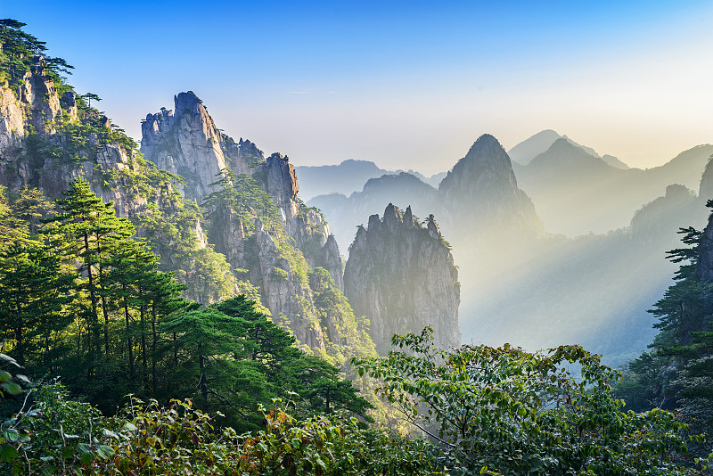 黄山山脉,华山,安徽省,陕西省,观测点,天空,高视角,早晨,旅行者,都市风景