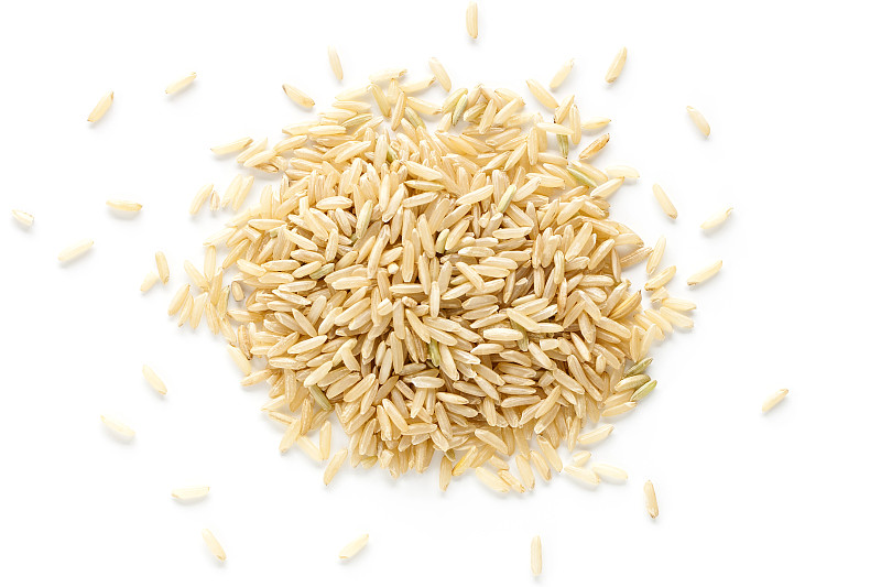 糙米,褐色,水平画幅,素食,无人,有机食品,生食,白色背景,背景分离,特写