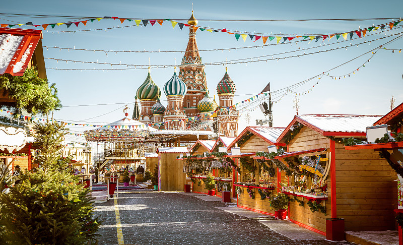 红场,莫斯科,农业市集,乡村,夜晚,雪,纪念品,新年,旋转类游乐