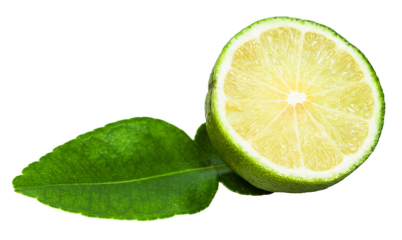 酸橙,叶子,横截面,绿色,泰国柠檬,分离着色,水平画幅,无人,柠檬,白色