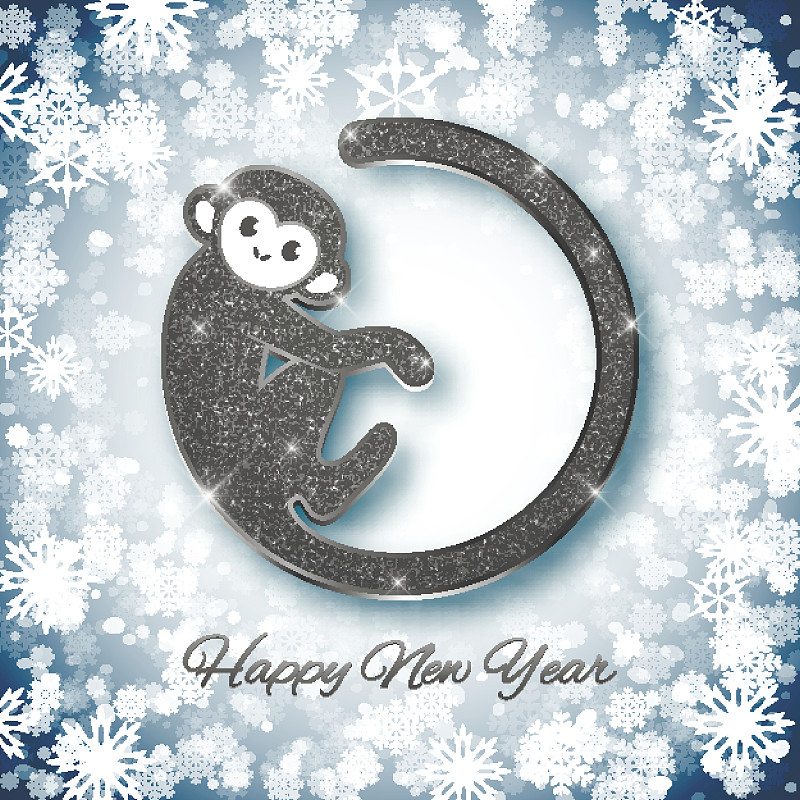 2016,银,新年前夕,符号,猴子,狨猴,日文,汉字,黑猩猩属,贺卡