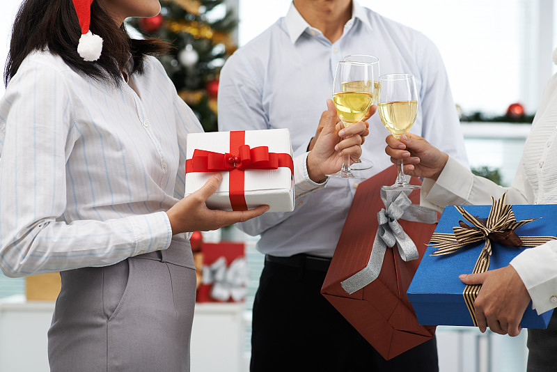 礼物,葡萄酒,水平画幅,新年,香槟,经理,部分,商业金融和工业,新年前夕