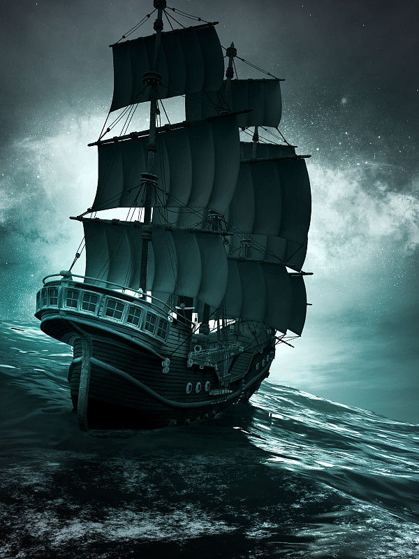 夜晚,古老的,帆船,垂直画幅,暴风雨,艺术,无人,绘画插图,海洋,2015年