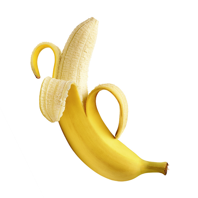 香蕉,去皮的,熟的,果皮,水果,背景分离,一个物体,白色背景,垂直画幅,素食