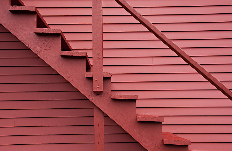 楼梯,红色,谷仓,珊瑚色,台阶,多色的,梯子,美国小镇,墙,建筑外部