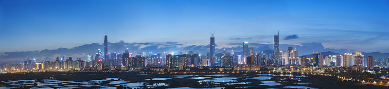 城市天际线,深圳,广东省,霓虹色,未来,夜晚,当地著名景点,曙暮光,都市风景,现代