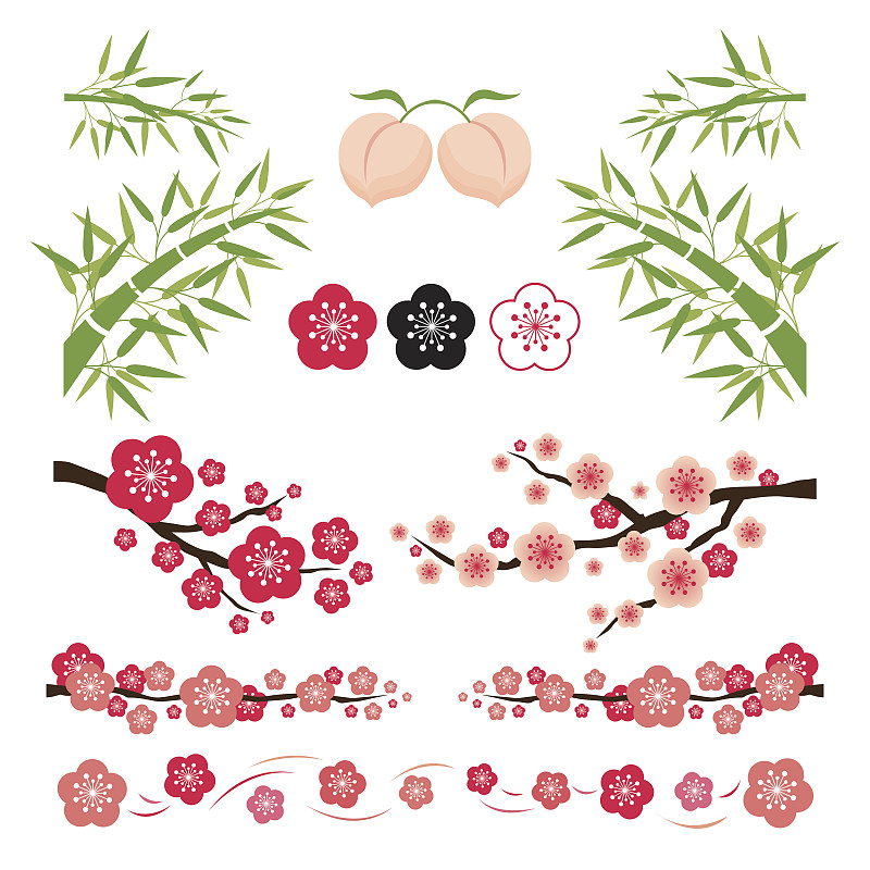 梅花,竹,装饰品,油桃,一个物体,背景分离,禅宗,中国,植物,杏