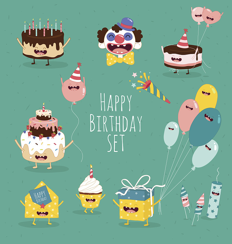 生日,生日卡,生日蛋糕,蛋糕,生日蜡烛,纸杯蛋糕,派对帽,巧克力蛋糕,小丑,烛台