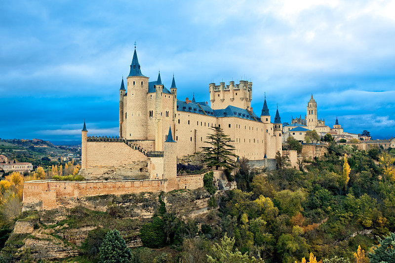 阿尔卡萨城堡,塞戈维亚,西班牙,水平画幅,夜晚,无人,要塞,过去,格拉汉姆·希尔,著名景点
