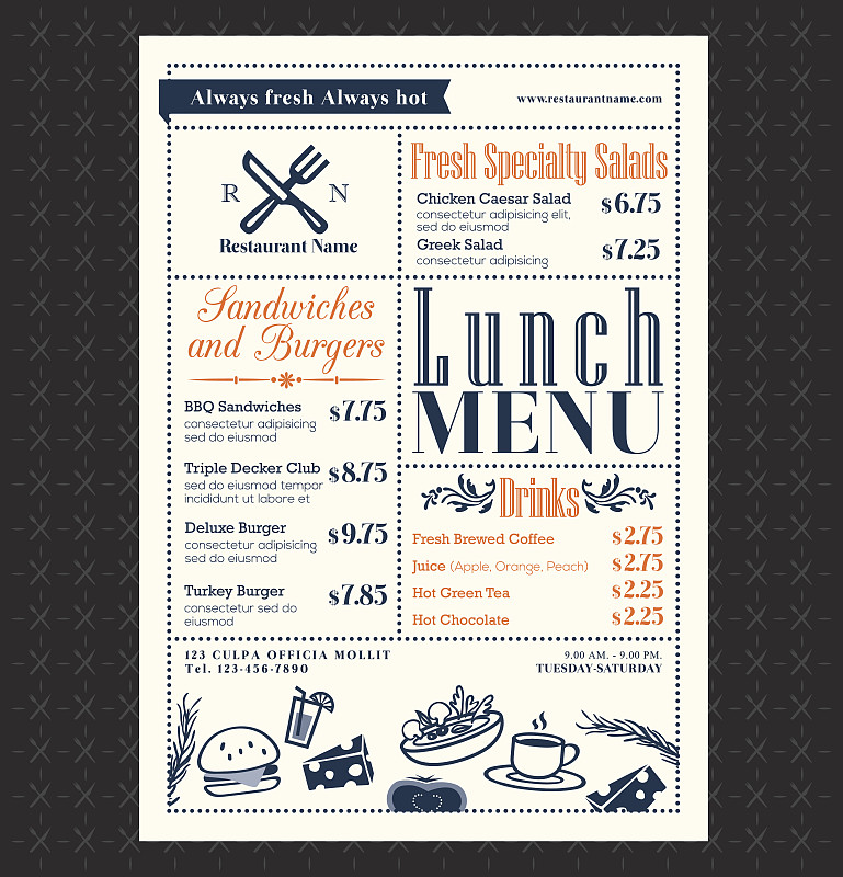 菜单,边框,计划书,餐馆,40-80年代风格复兴,汉堡包,餐具,贺卡,艺术,绘画插图