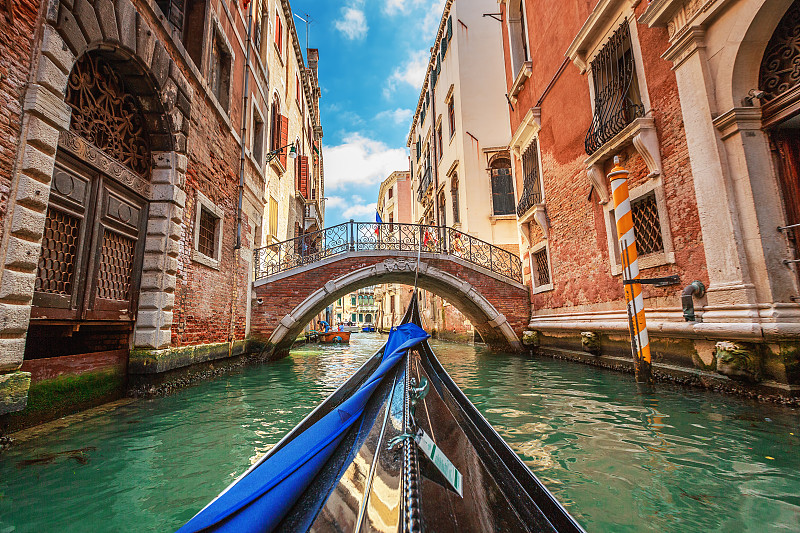 尖头平底船,运河,看风景,威尼斯,船夫,意大利,欧洲,著名景点,桥,旅行者