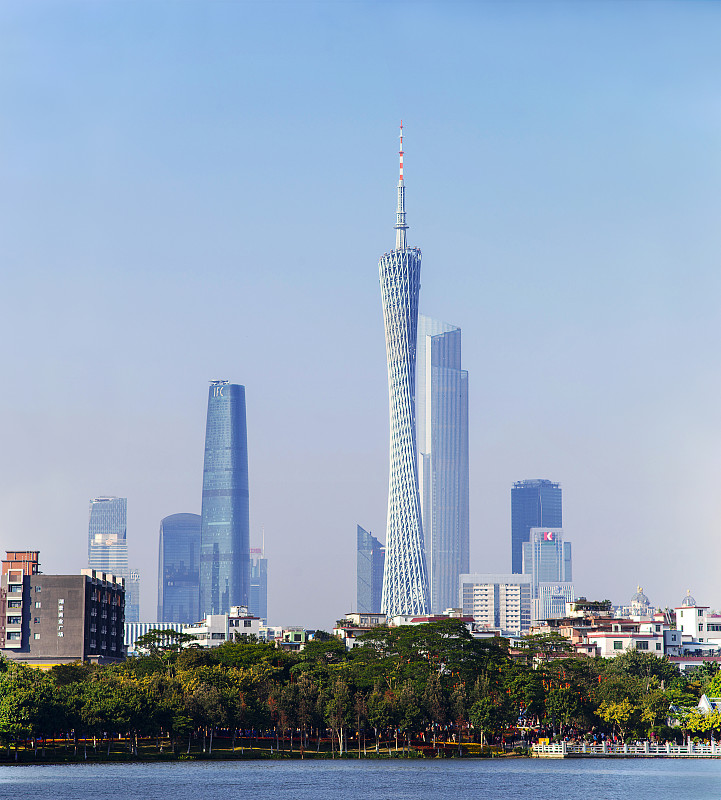 广州,城市天际线,垂直画幅,天空,无人,户外,湖,都市风景,现代,国际著名景点