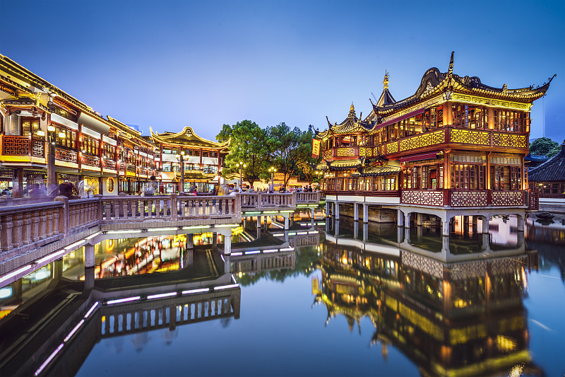 豫园,上海,水平画幅,夜晚,无人,曙暮光,户外,都市风景,夜生活,著名景点