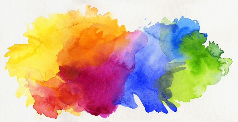 彩虹,水彩颜料,纸,分离着色,艺术,水平画幅,无人,墨水,现代