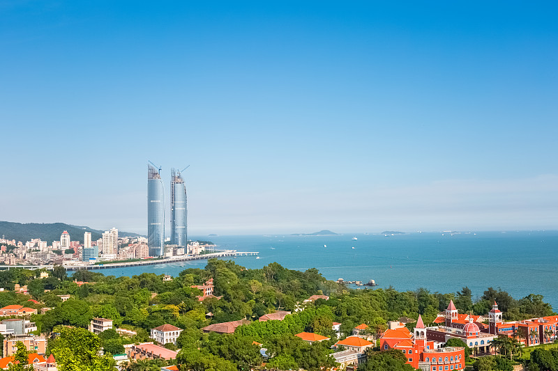 厦门,自然美,风景,天空,水平画幅,无人,夏天,户外,都市风景,海滩