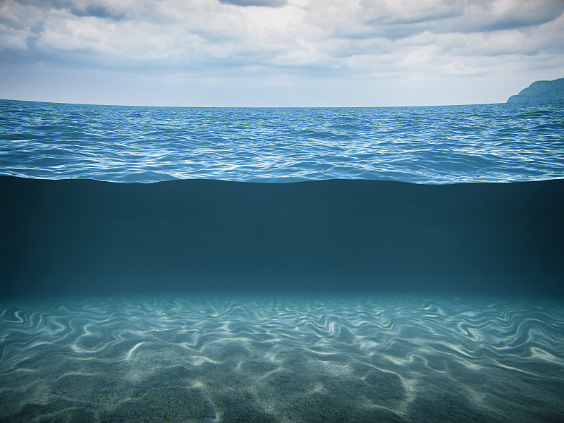 深蓝色的大海,海底,在下面,水下,暴风雨,海洋,水,在上面,低视角,自然