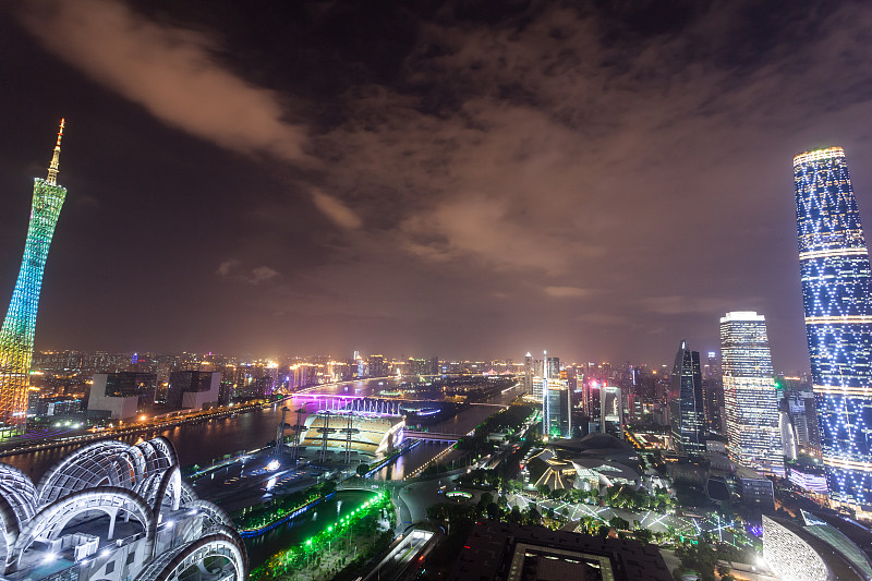 广州,高视角,都市风景,著名景点,办公园区,歌剧院,尾灯,天空,留白,未来